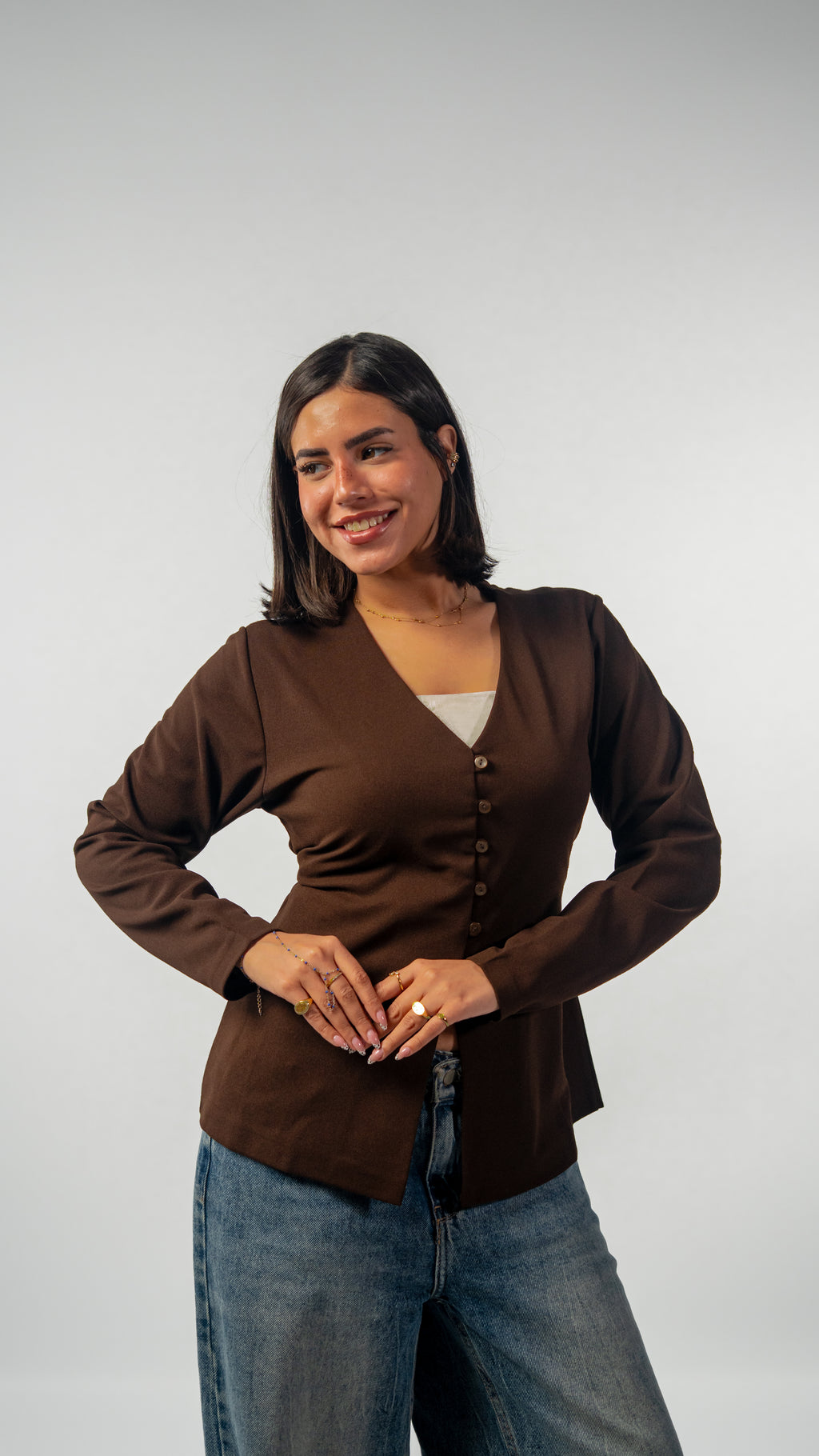 Noir Button Blouse - Brown