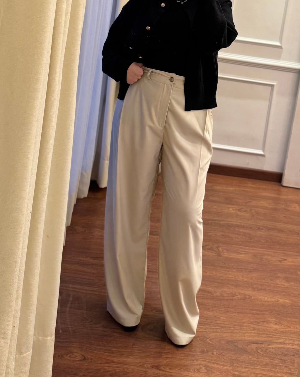 Loose-Darted Pants - Beige
