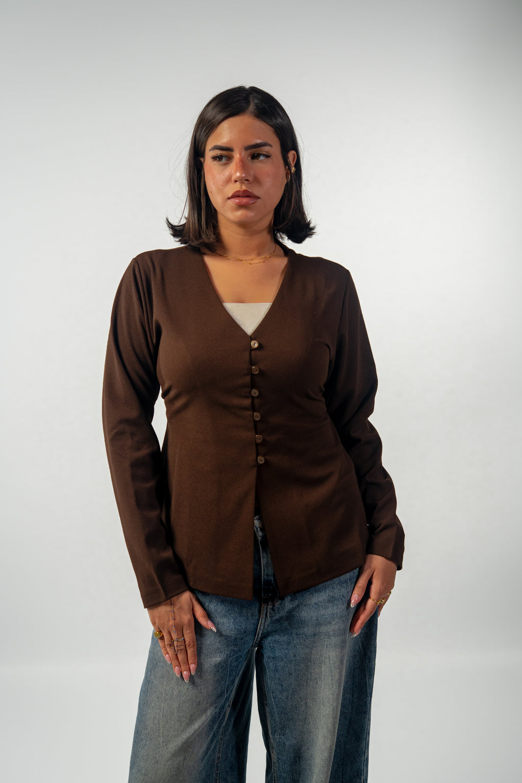 Noir Button Blouse - Brown