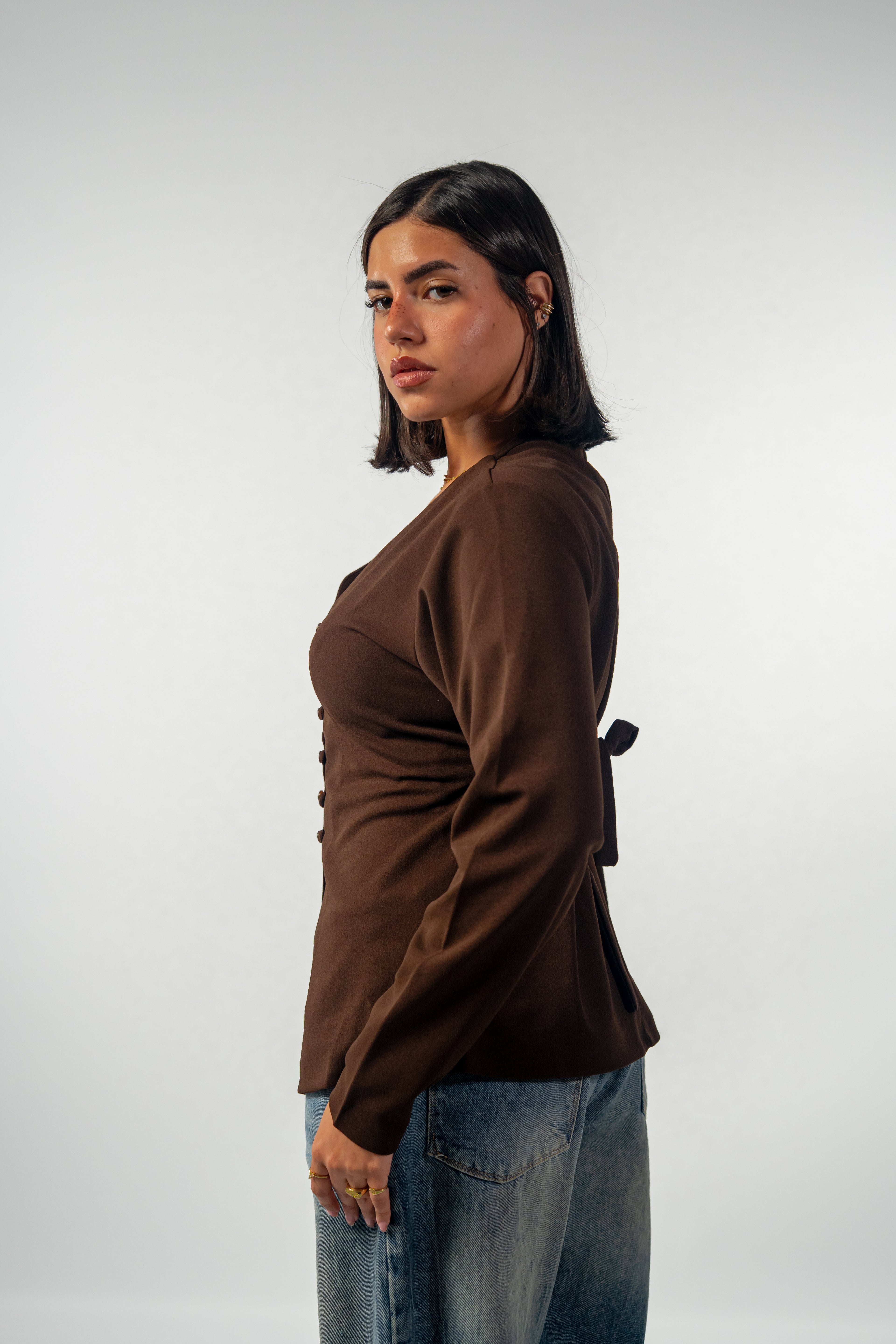 Noir Button Blouse - Brown