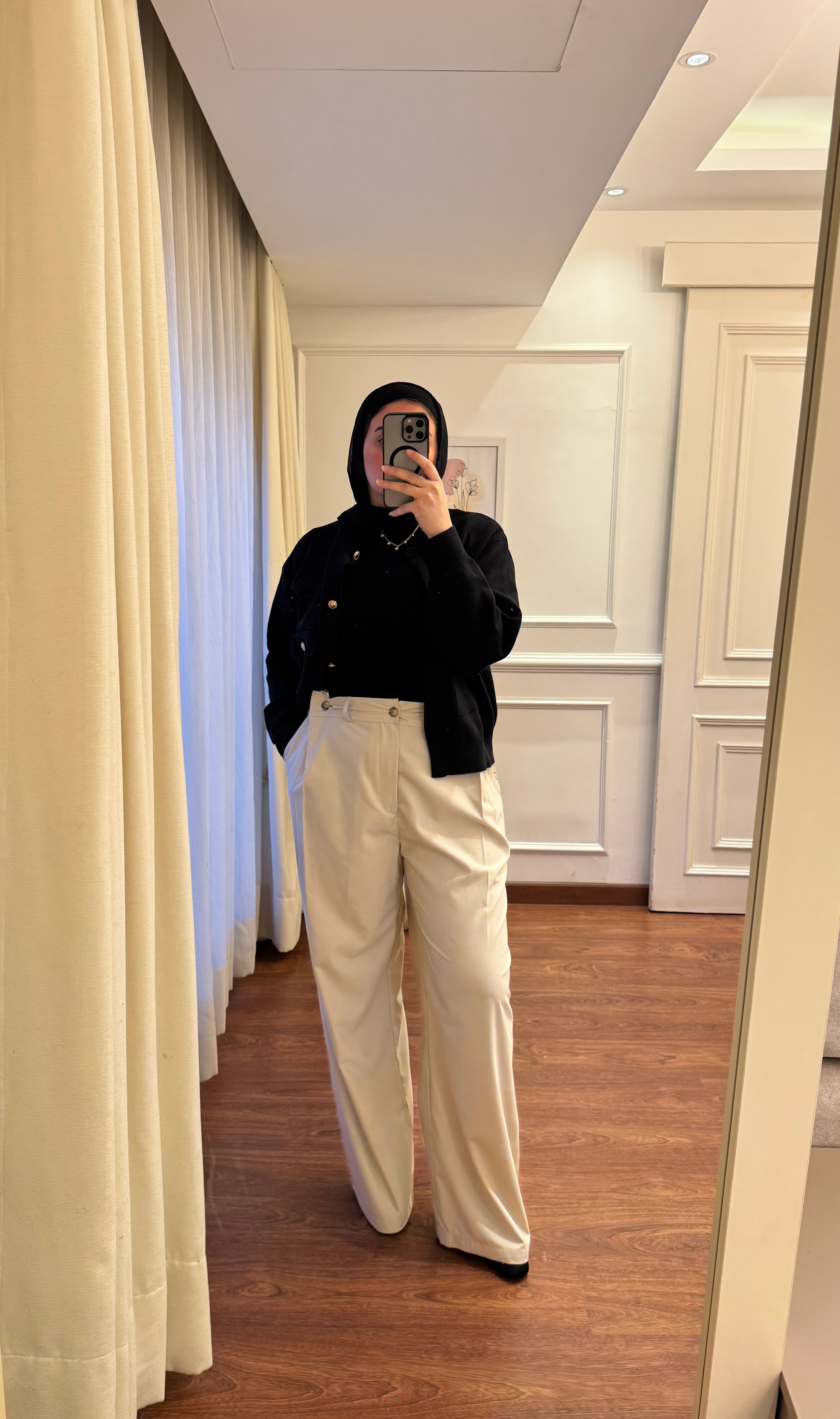 Loose-Darted Pants - Beige