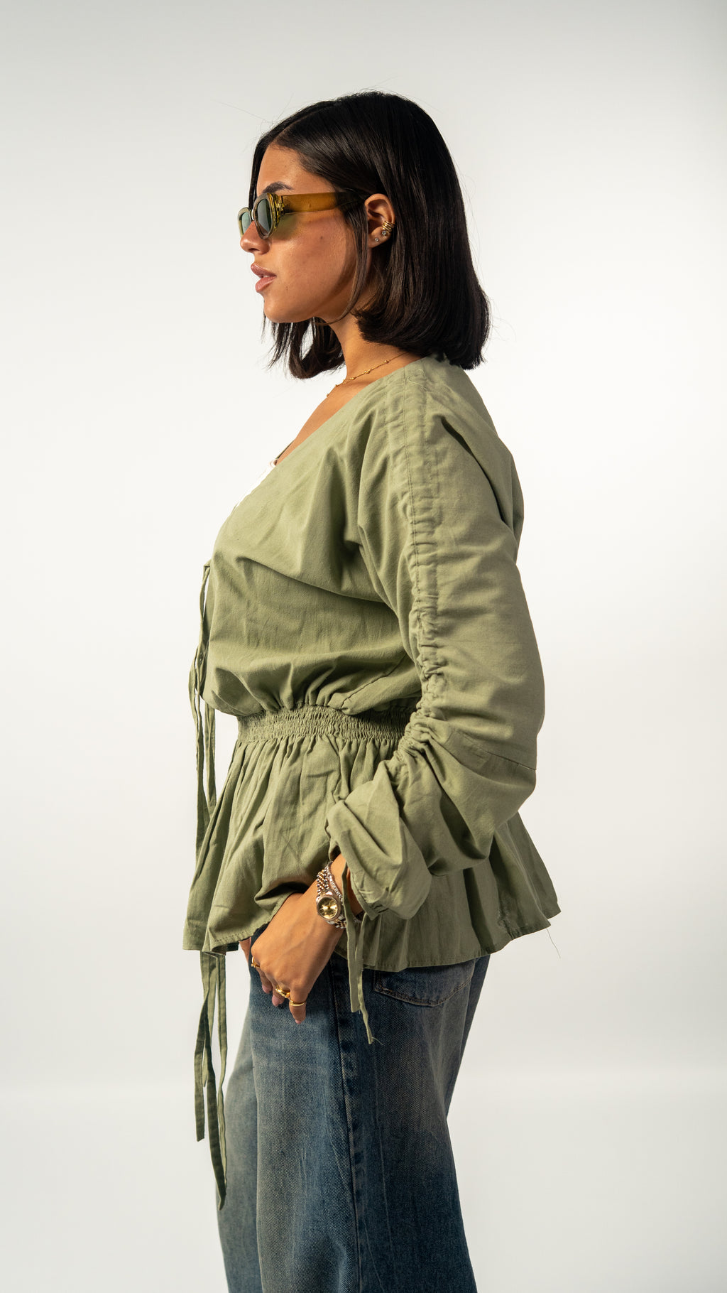 Linen Charm Blouse - olive