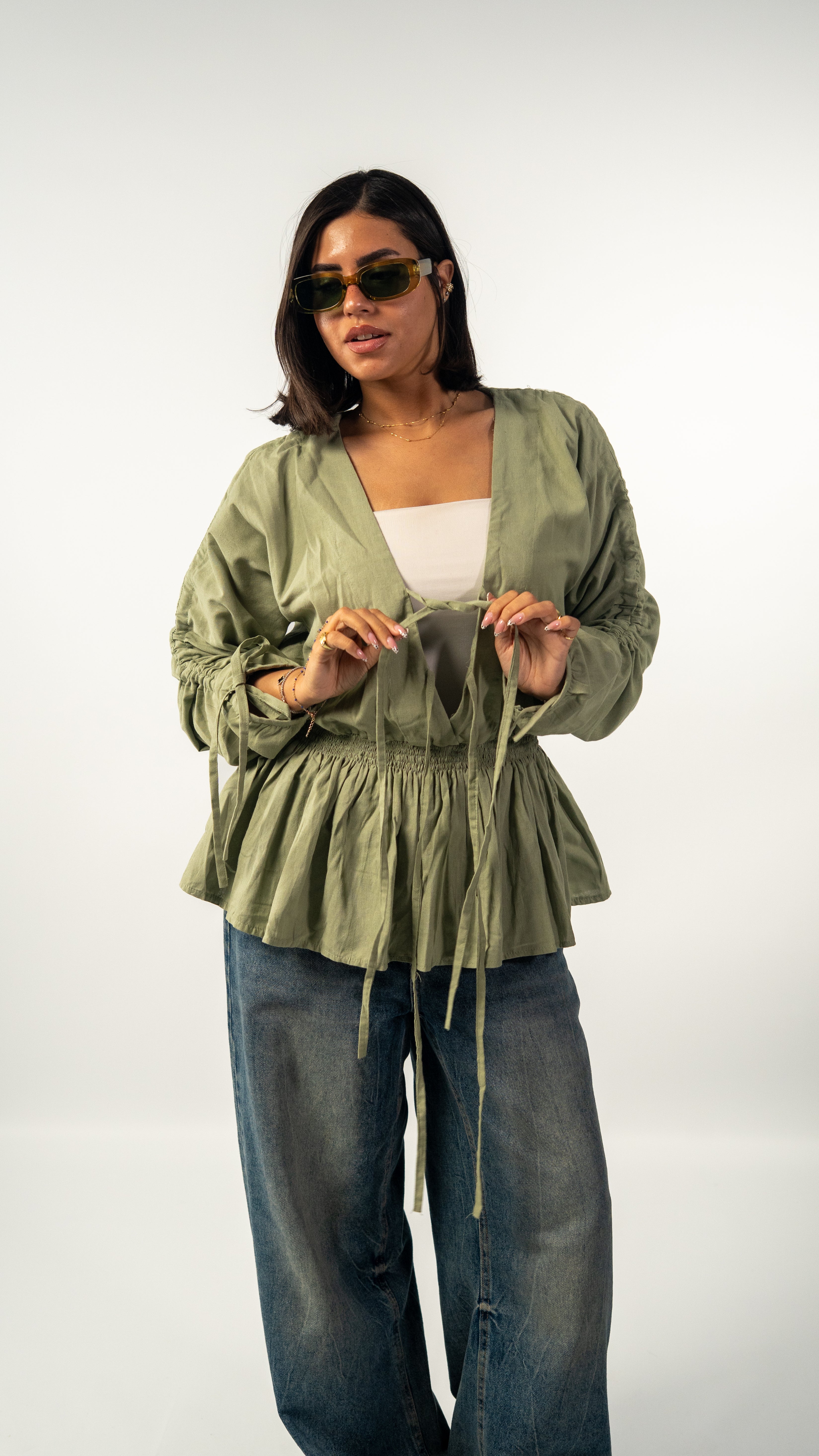 Linen Charm Blouse - olive
